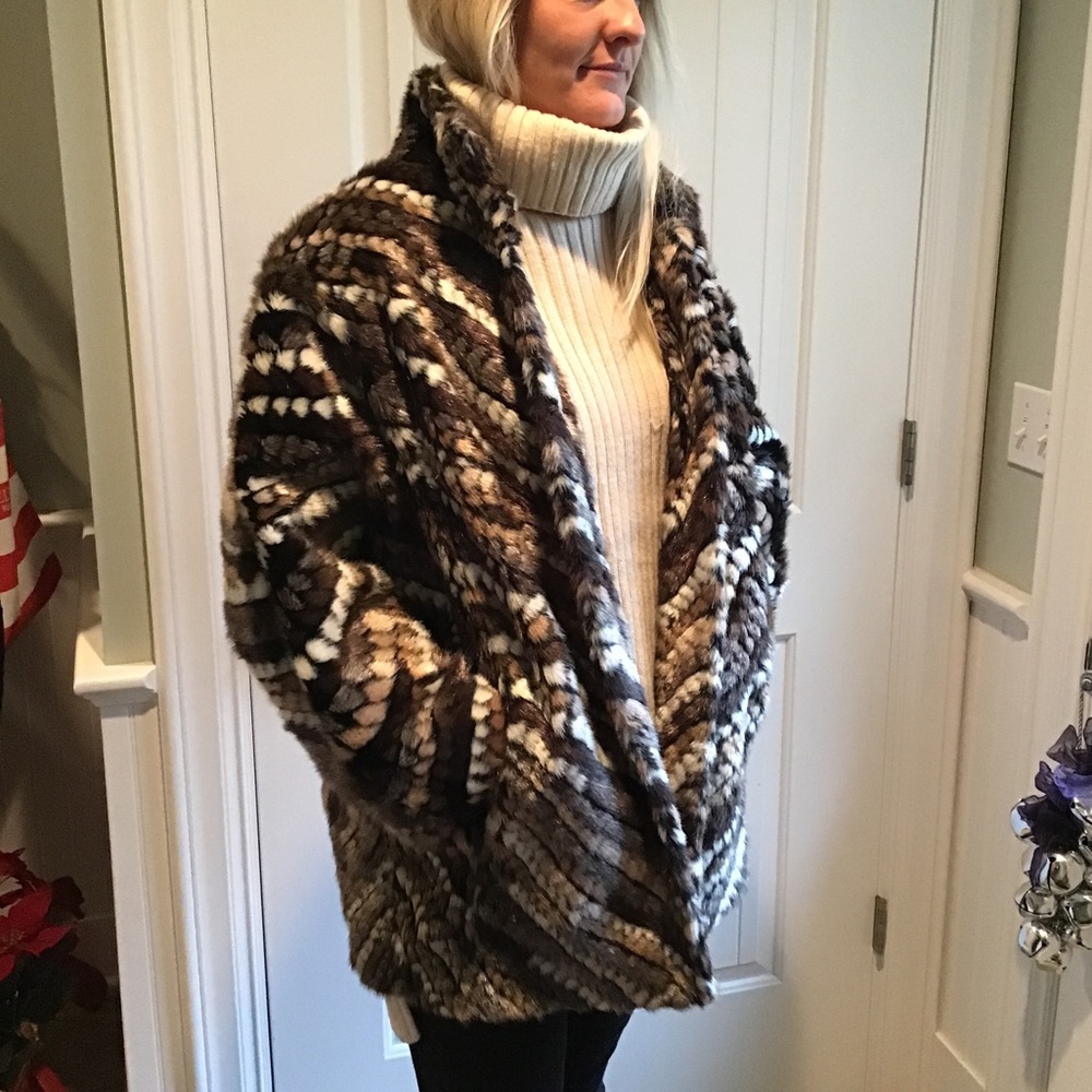 Adrienne Landau Faux Fur 3/4 sleeve Jacket M
